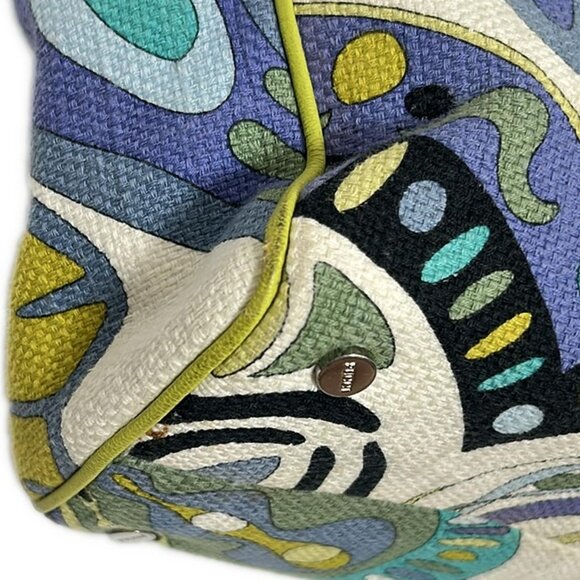 Auth EMILIO PUCCI - White Purple Multi Canvas Leather Tote Bag - Picture 12 of 12